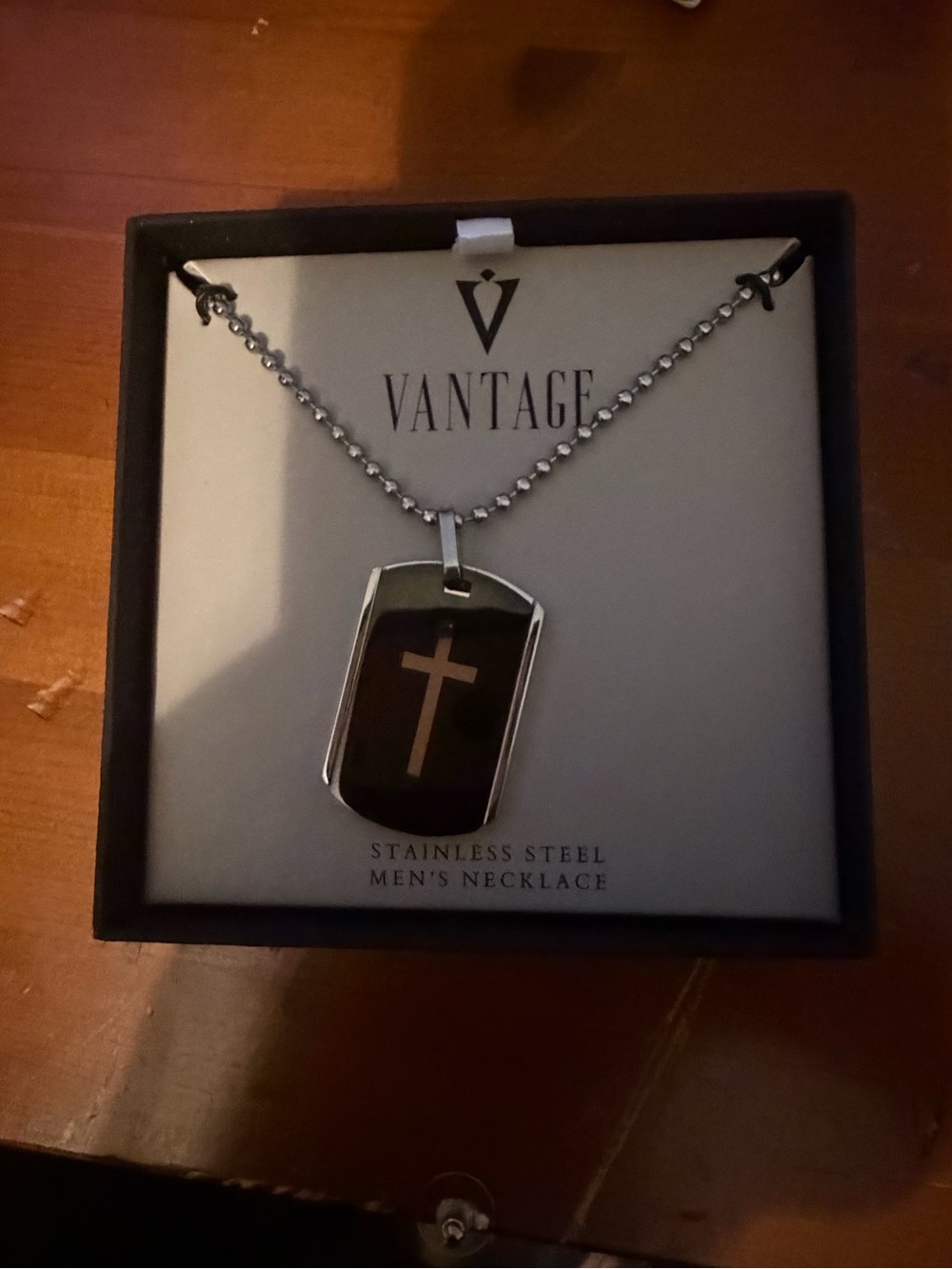 Vantage Men's Stainless Steel Black Cross Dog Tag Necklace